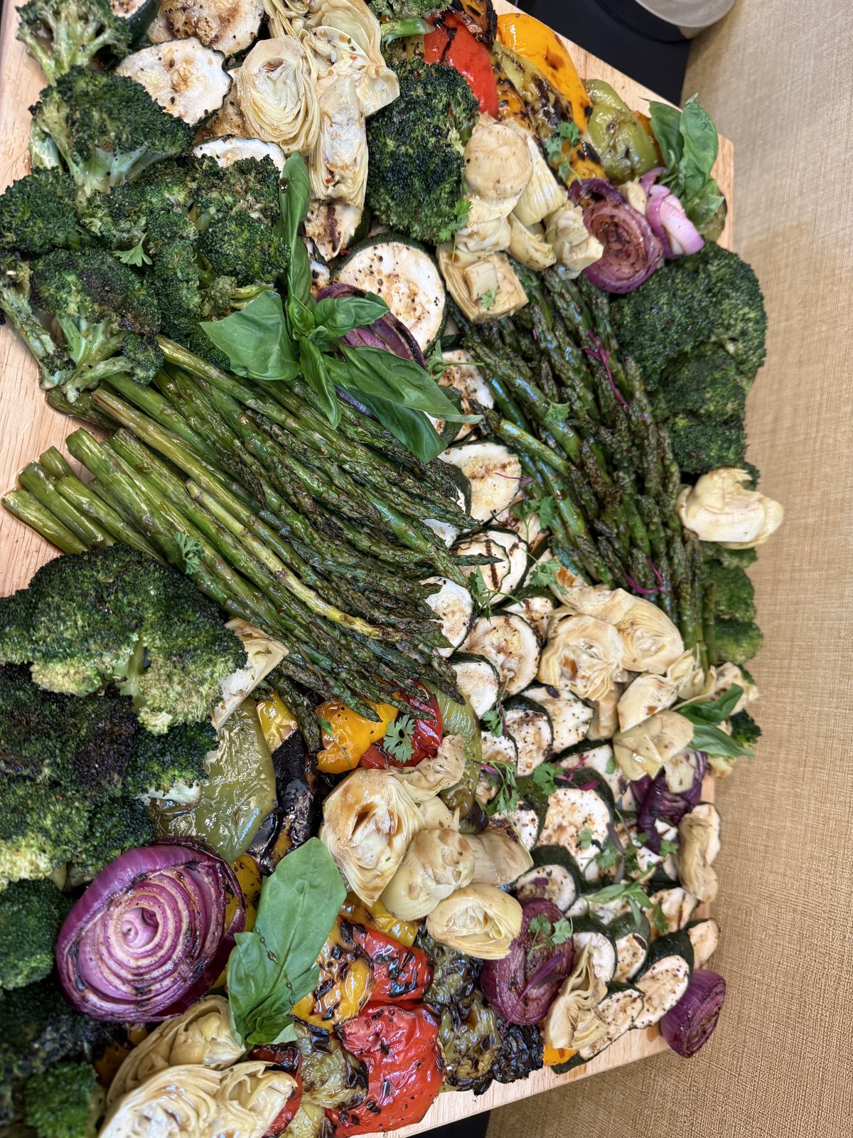 Grilled vegetable grazing board with asparagus, cauliflower and radicchio